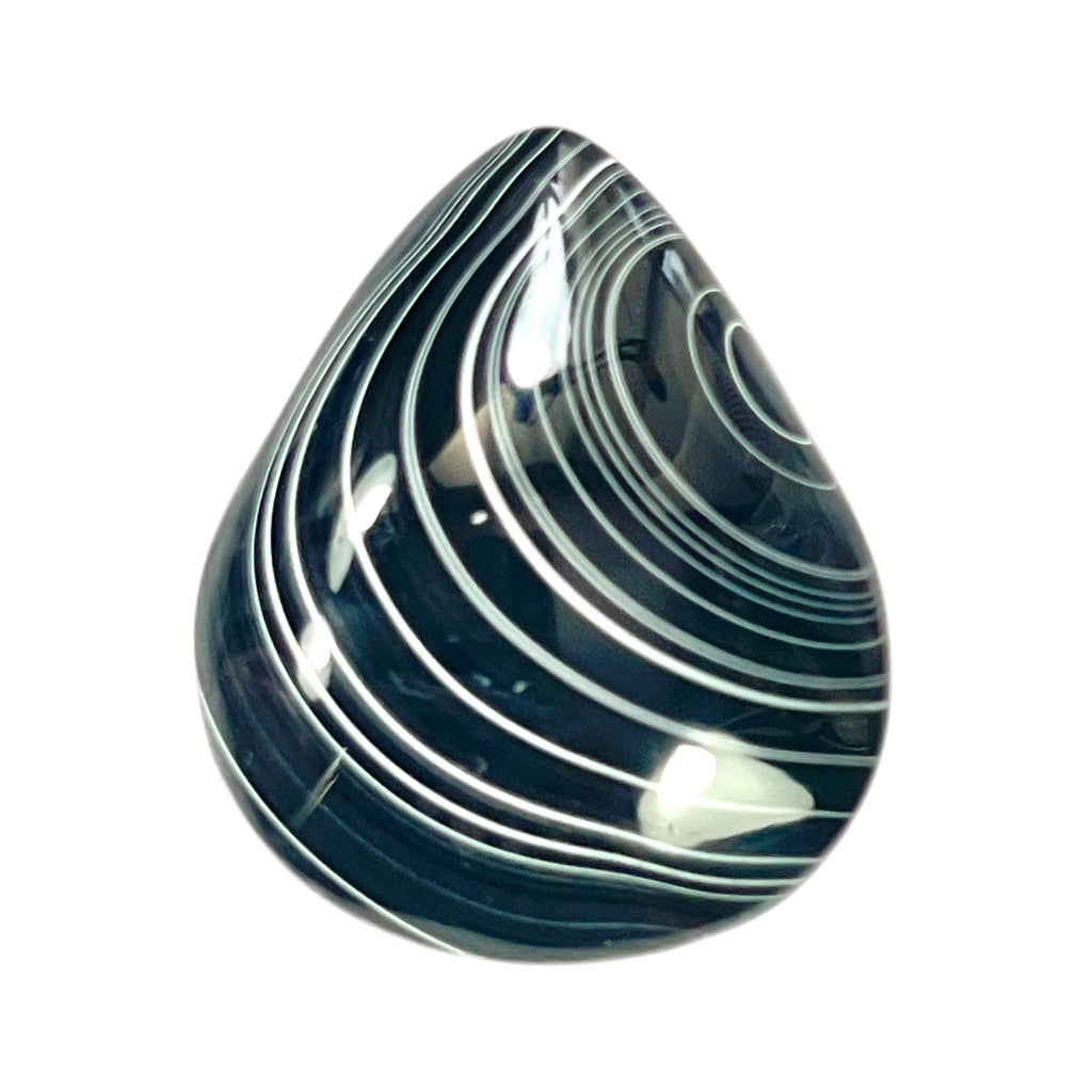 DVH Fordite Cabochon Rare Black Onyx Crown of Silver Sheen 30x25x7mm (6497) - DVHdesigns