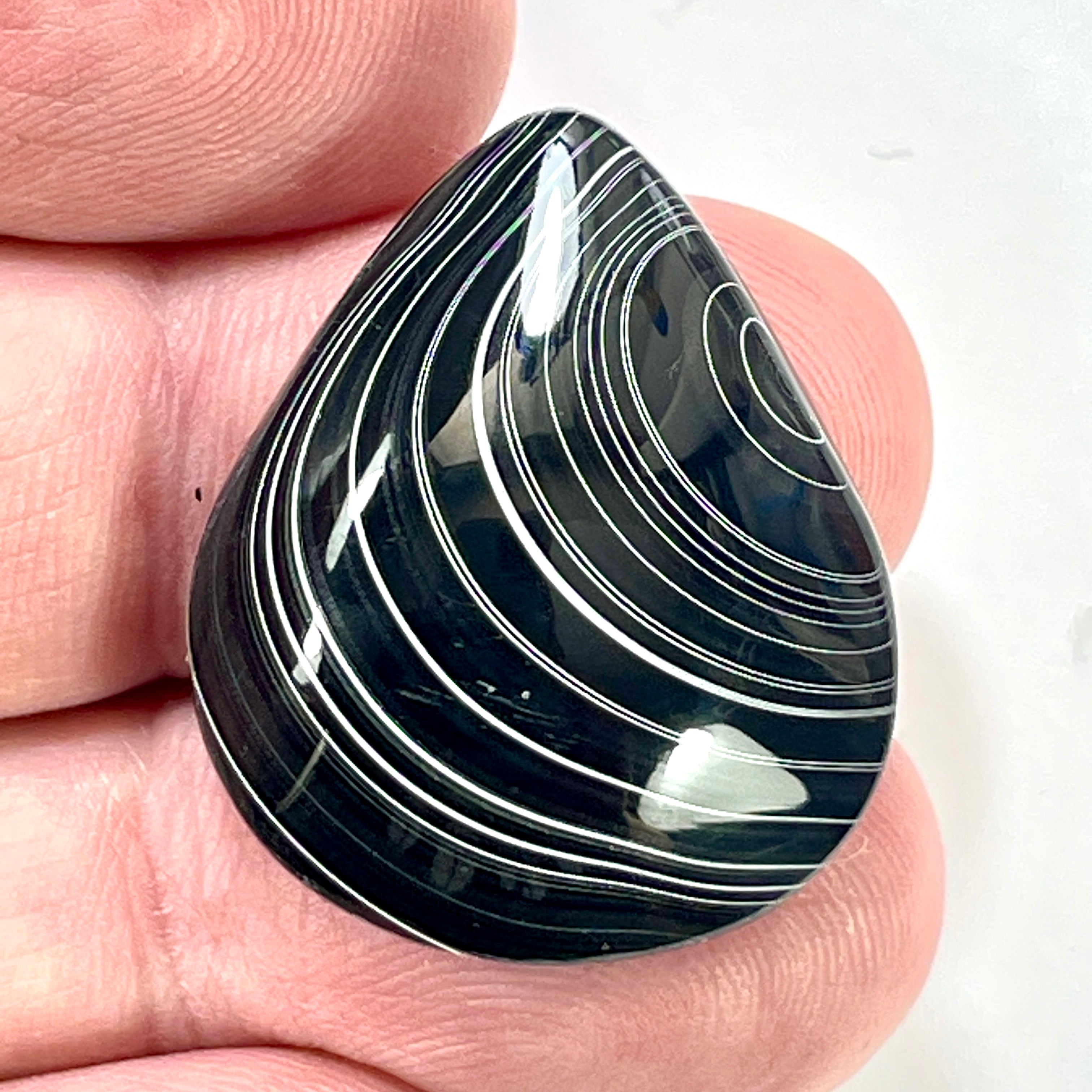 DVH Fordite Cabochon Rare Black Onyx Crown of Silver Sheen 30x25x7mm (6497) - DVHdesigns