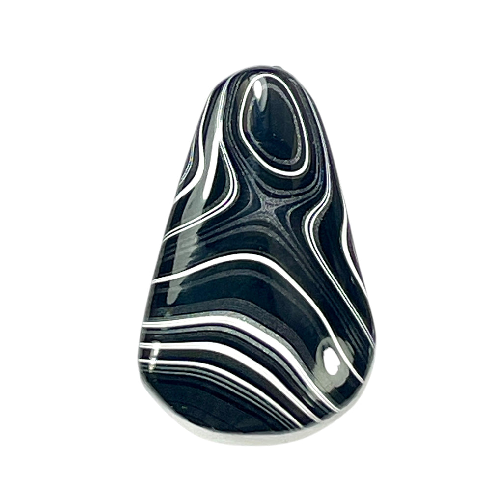 DVH Fordite Cabochon Rare Black Onyx Crown of Silver Sheen 28x18x4mm (6498) - DVHdesigns