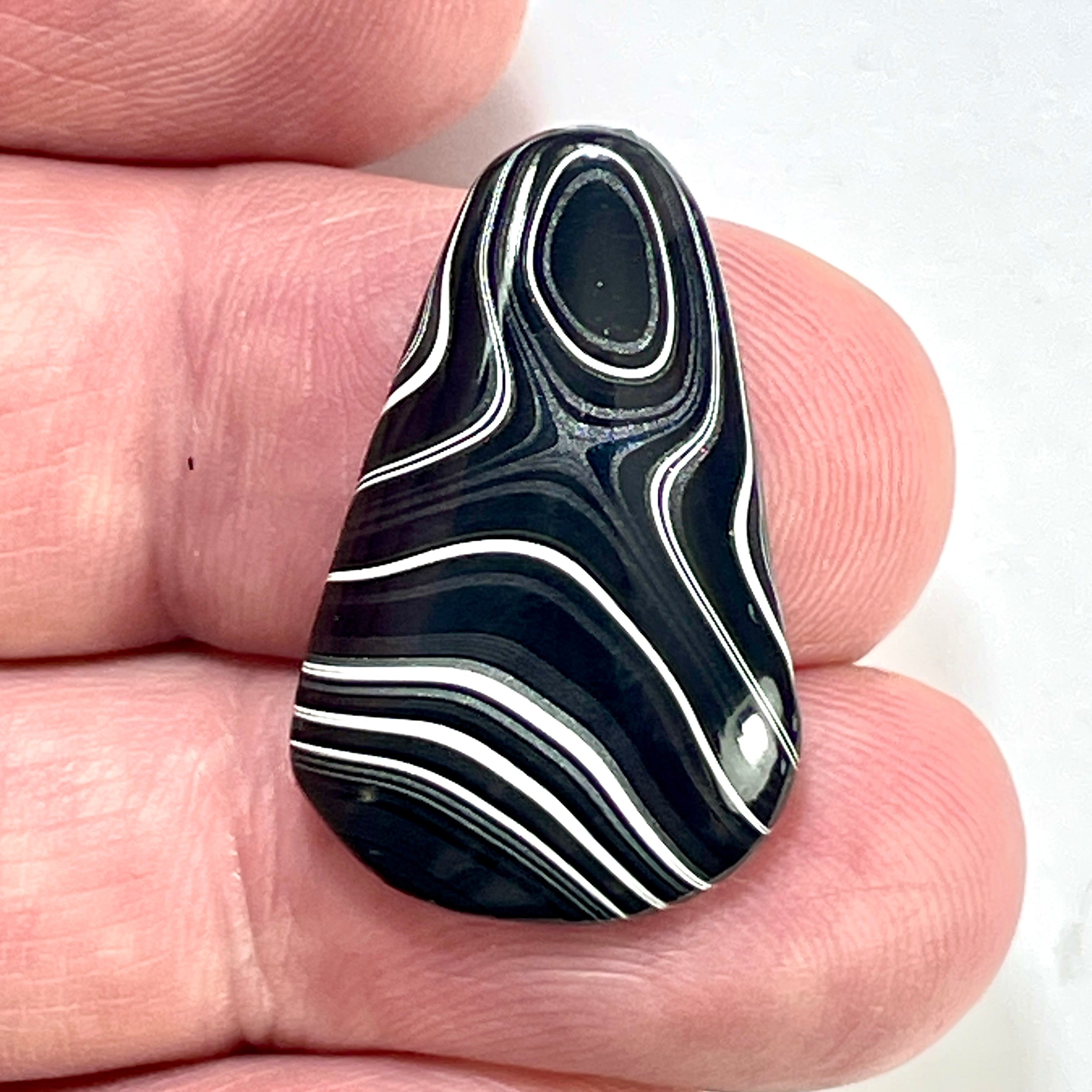 DVH Fordite Cabochon Rare Black Onyx Crown of Silver Sheen 28x18x4mm (6498) - DVHdesigns
