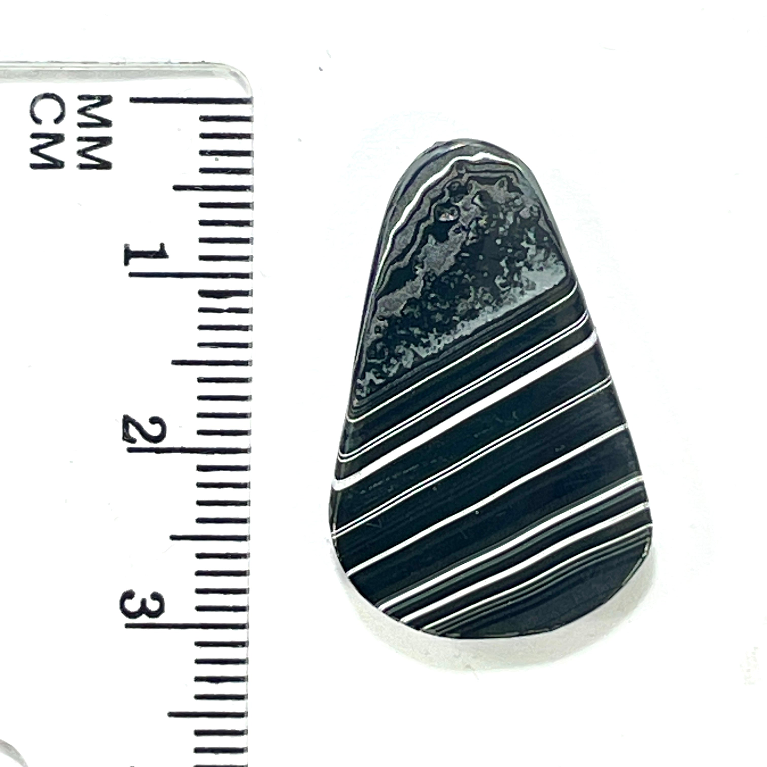 DVH Fordite Cabochon Rare Black Onyx Crown of Silver Sheen 28x18x4mm (6498) - DVHdesigns