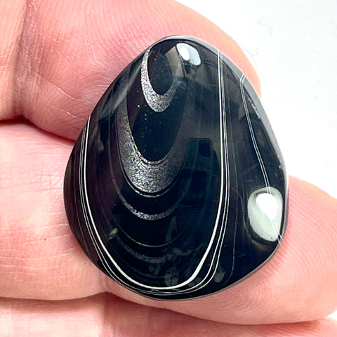 DVH Fordite Cabochon Rare Black Onyx Crown of Silver Sheen 28x24x6mm (6499)