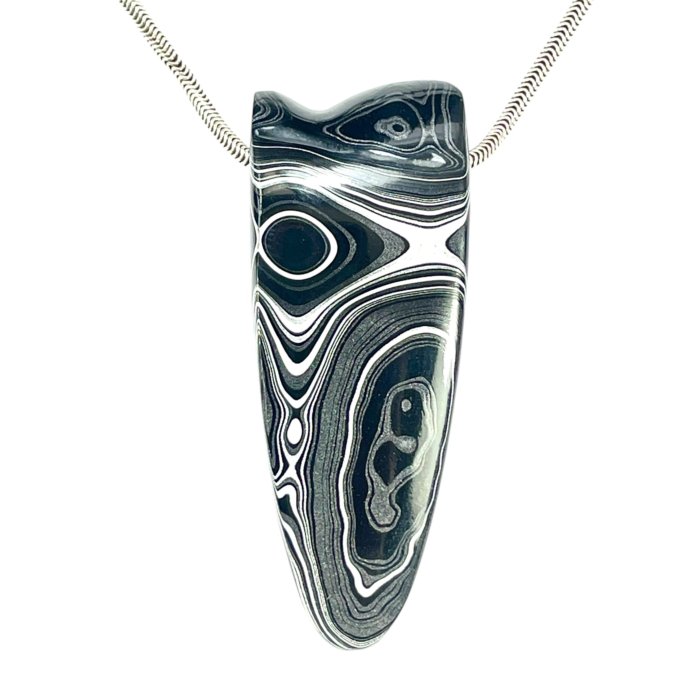 DVH Fordite Bead Pendant Rare Black Onyx Crown of Silver Sheen 56x22x6mm (6500) - DVHdesigns