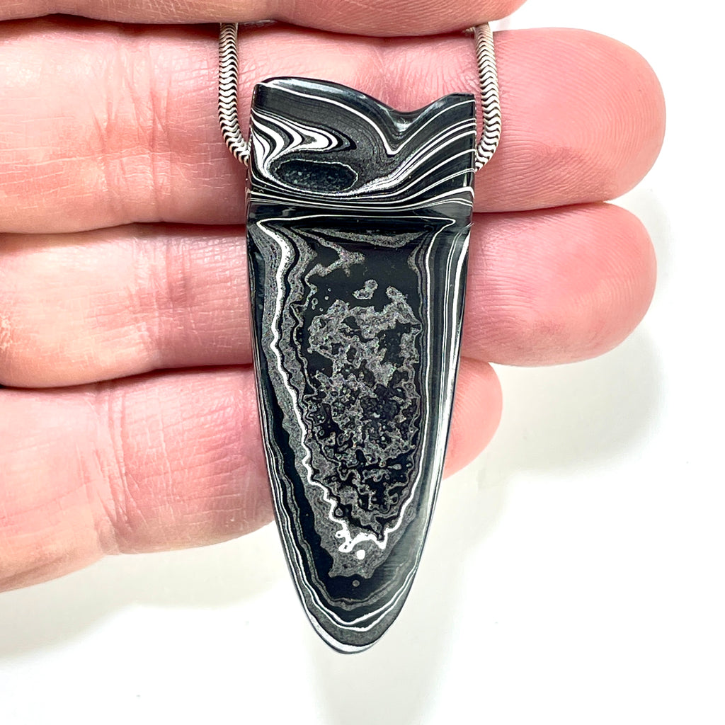 DVH Fordite Bead Pendant Rare Black Onyx Crown of Silver Sheen 56x22x6mm (6500) - DVHdesigns