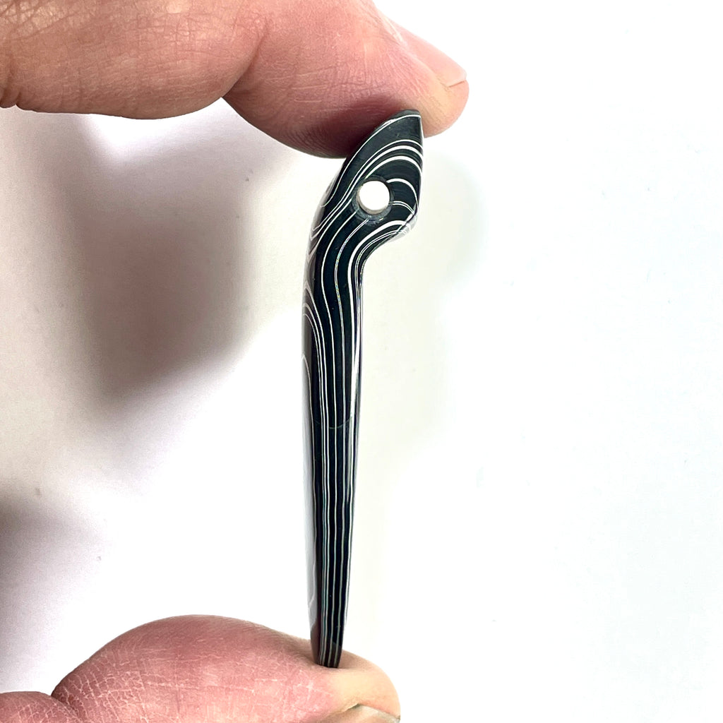 DVH Fordite Bead Pendant Rare Black Onyx Crown of Silver Sheen 56x22x6mm (6500) - DVHdesigns