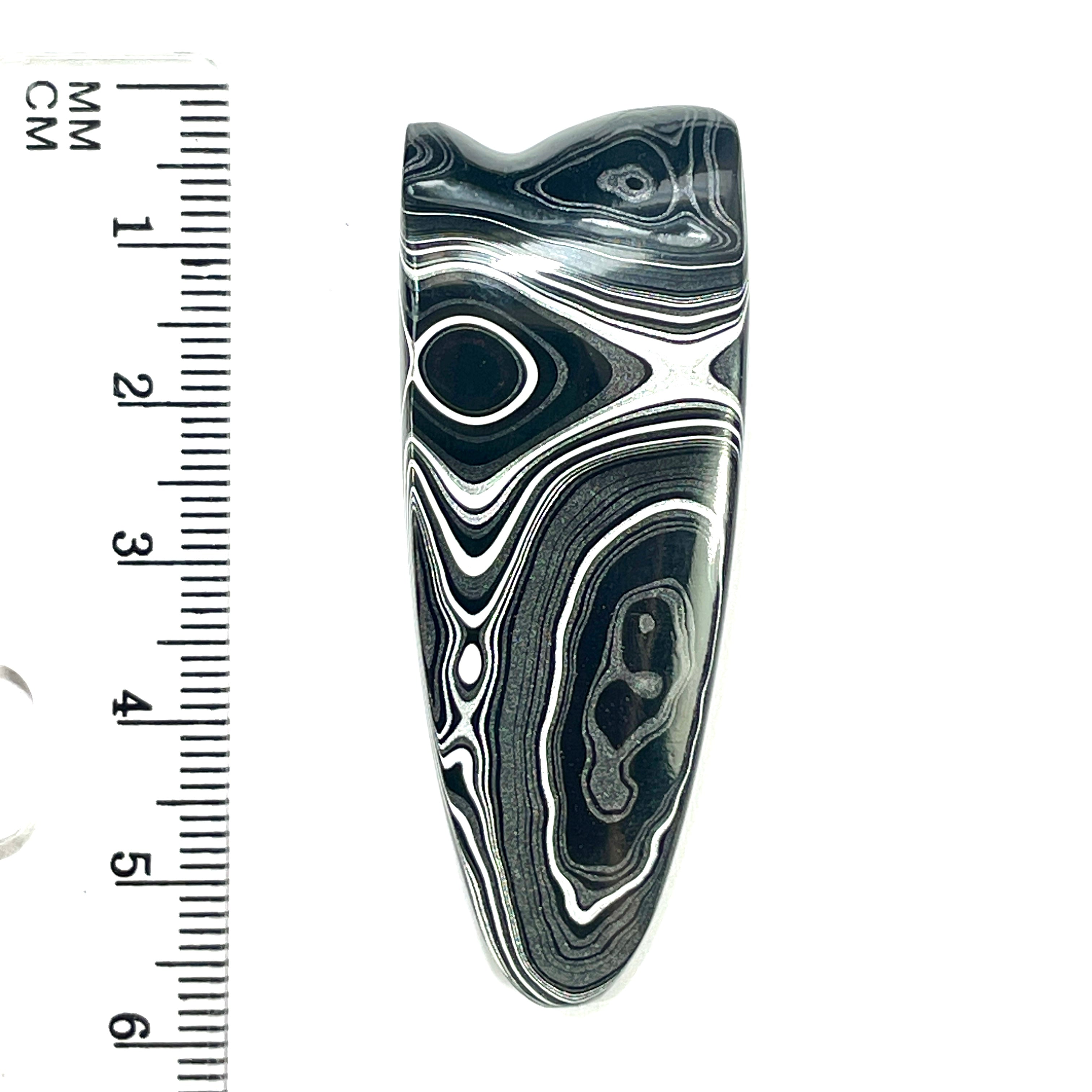 DVH Fordite Bead Pendant Rare Black Onyx Crown of Silver Sheen 56x22x6mm (6500) - DVHdesigns