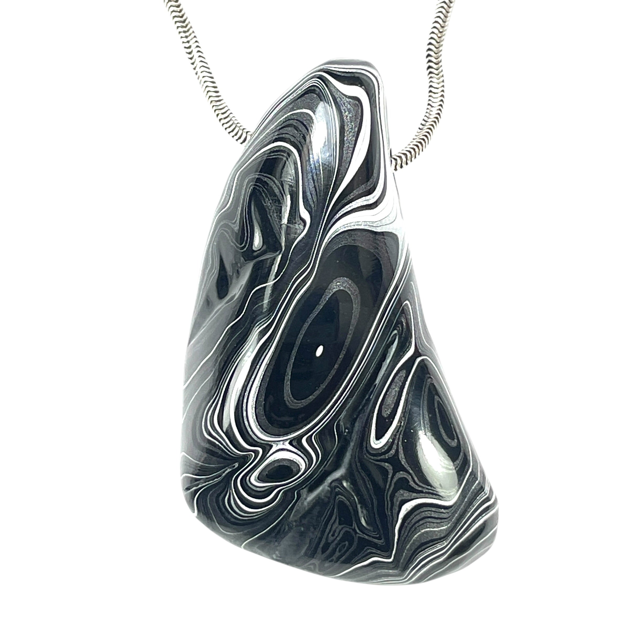 DVH Fordite Bead Pendant Rare Black Onyx Crown of Silver Sheen 56x33x16mm (6501) - DVHdesigns