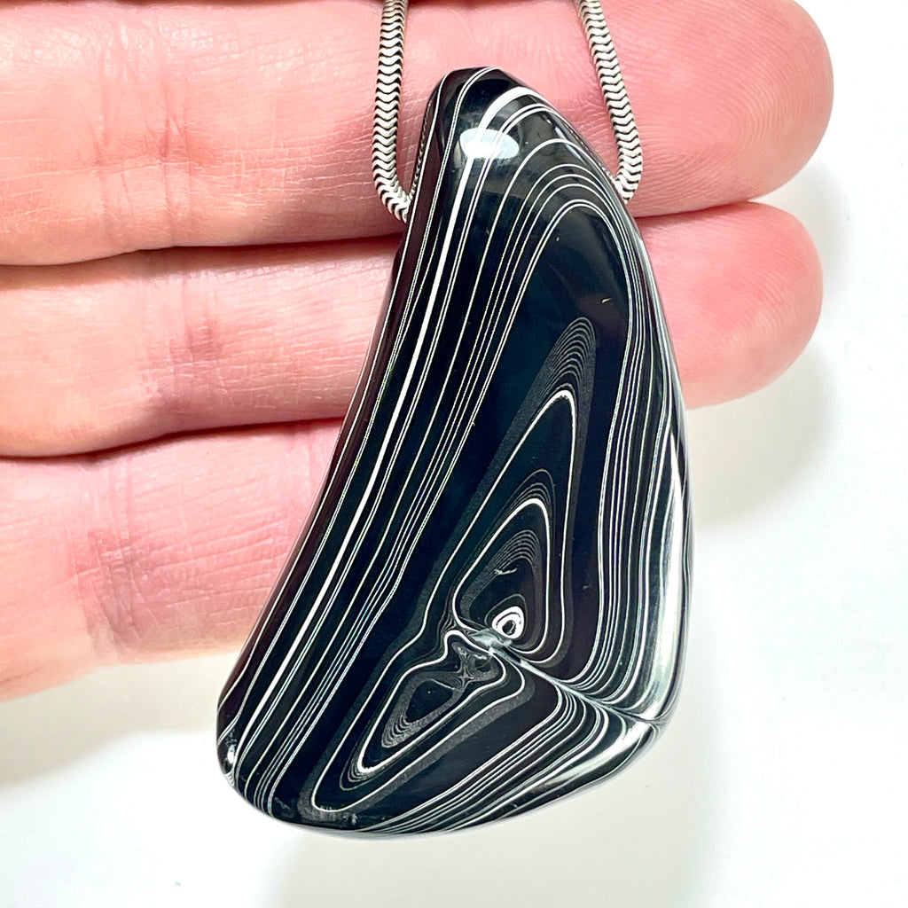 DVH Fordite Bead Pendant Rare Black Onyx Crown of Silver Sheen 56x33x16mm (6501) - DVHdesigns