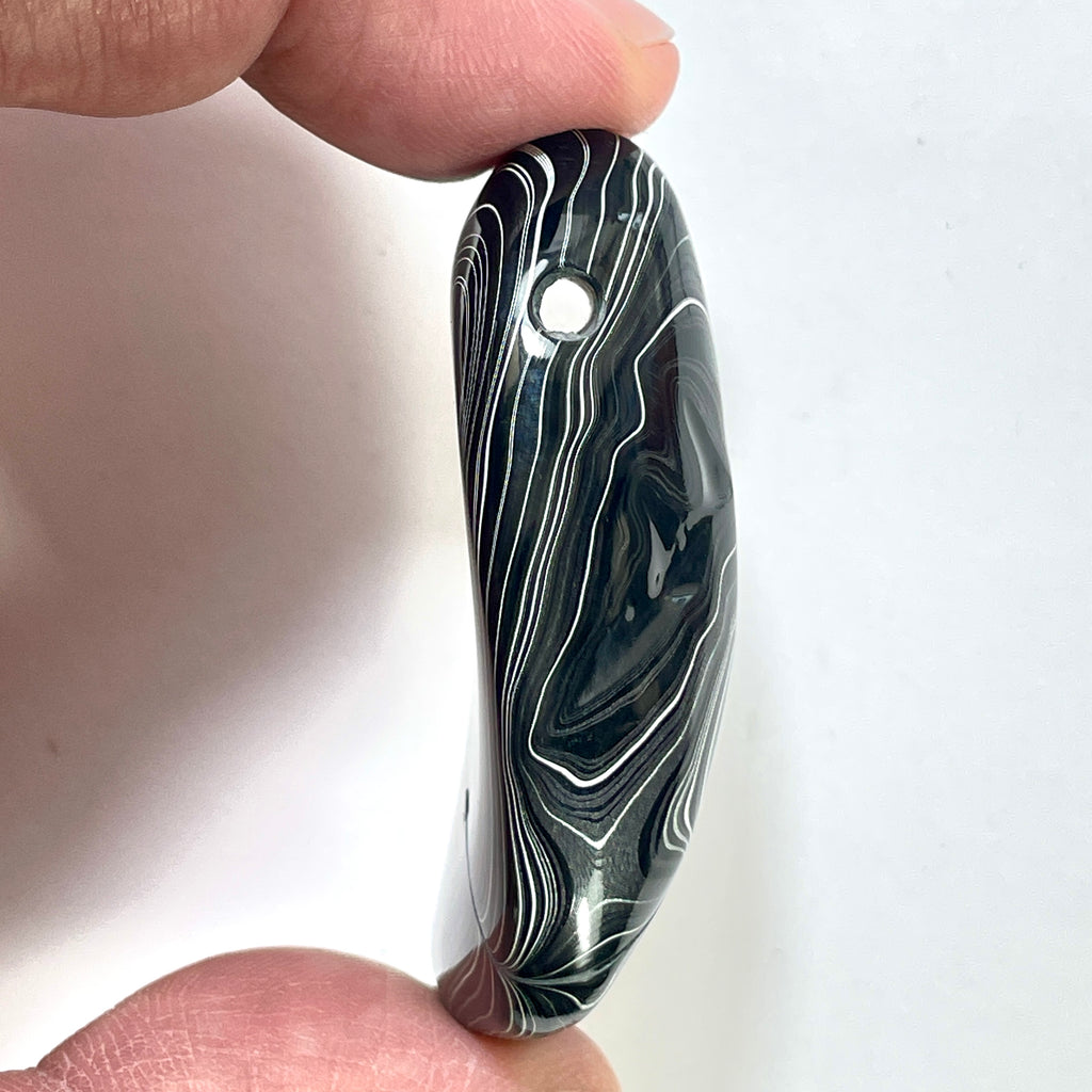 DVH Fordite Bead Pendant Rare Black Onyx Crown of Silver Sheen 56x33x16mm (6501) - DVHdesigns