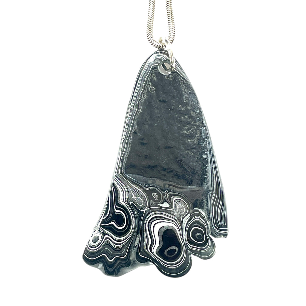 DVH Fordite Pendant Rare Black Onyx Crown of Silver Sheen 63x37x8mm (6502) - DVHdesigns