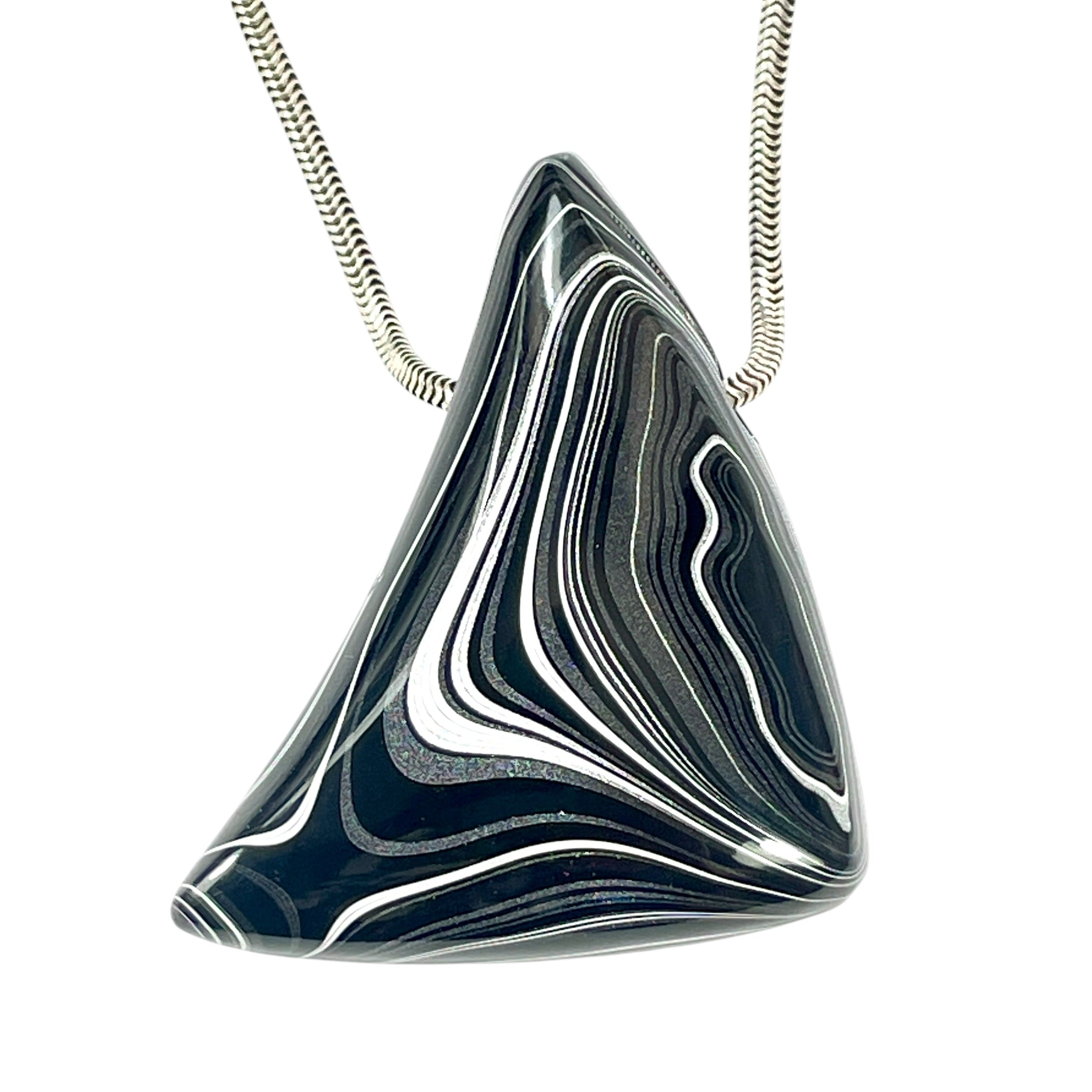 DVH Fordite Bead Pendant Rare Black Onyx Crown of Silver Sheen 41x36x16mm (6503) - DVHdesigns