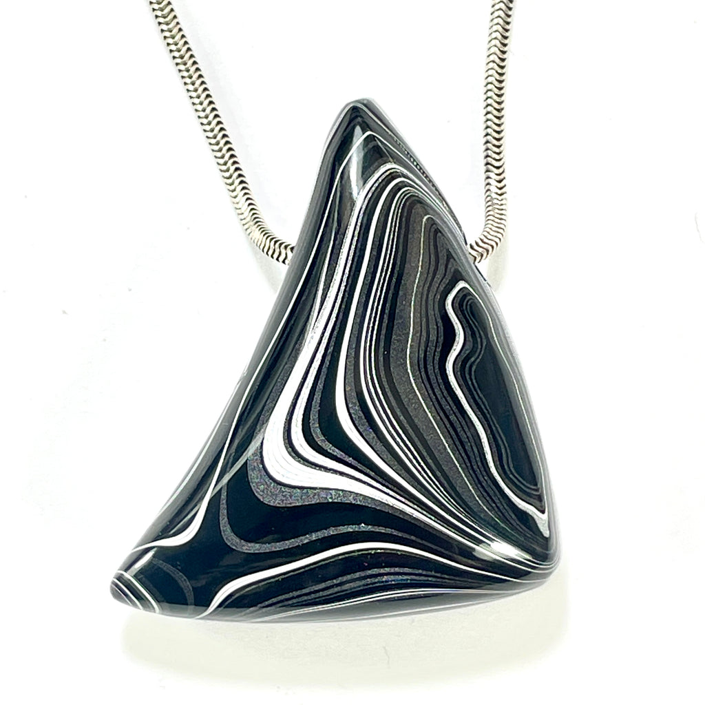 DVH Fordite Bead Pendant Rare Black Onyx Crown of Silver Sheen 41x36x16mm (6503) - DVHdesigns