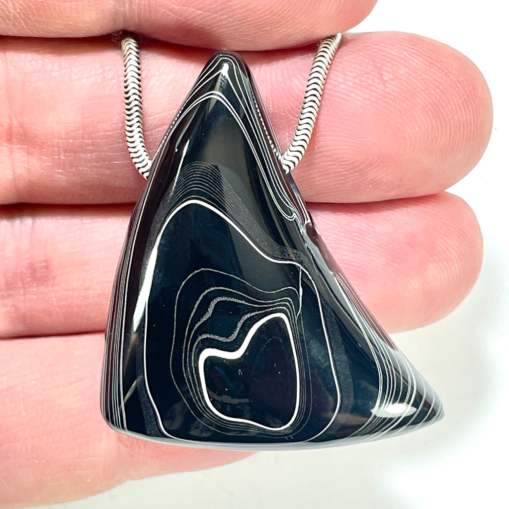 DVH Fordite Bead Pendant Rare Black Onyx Crown of Silver Sheen 41x36x16mm (6503) - DVHdesigns