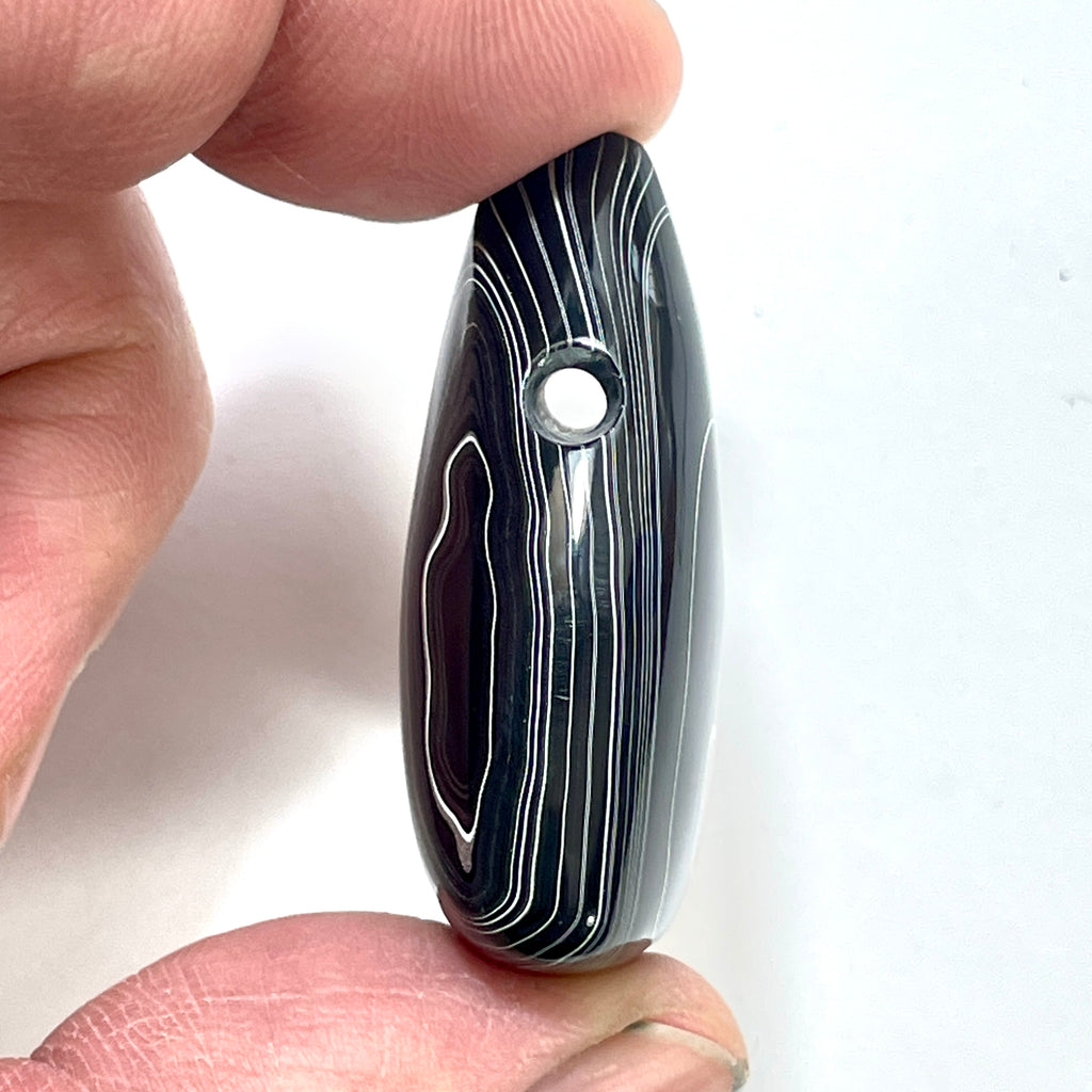DVH Fordite Bead Pendant Rare Black Onyx Crown of Silver Sheen 41x36x16mm (6503) - DVHdesigns