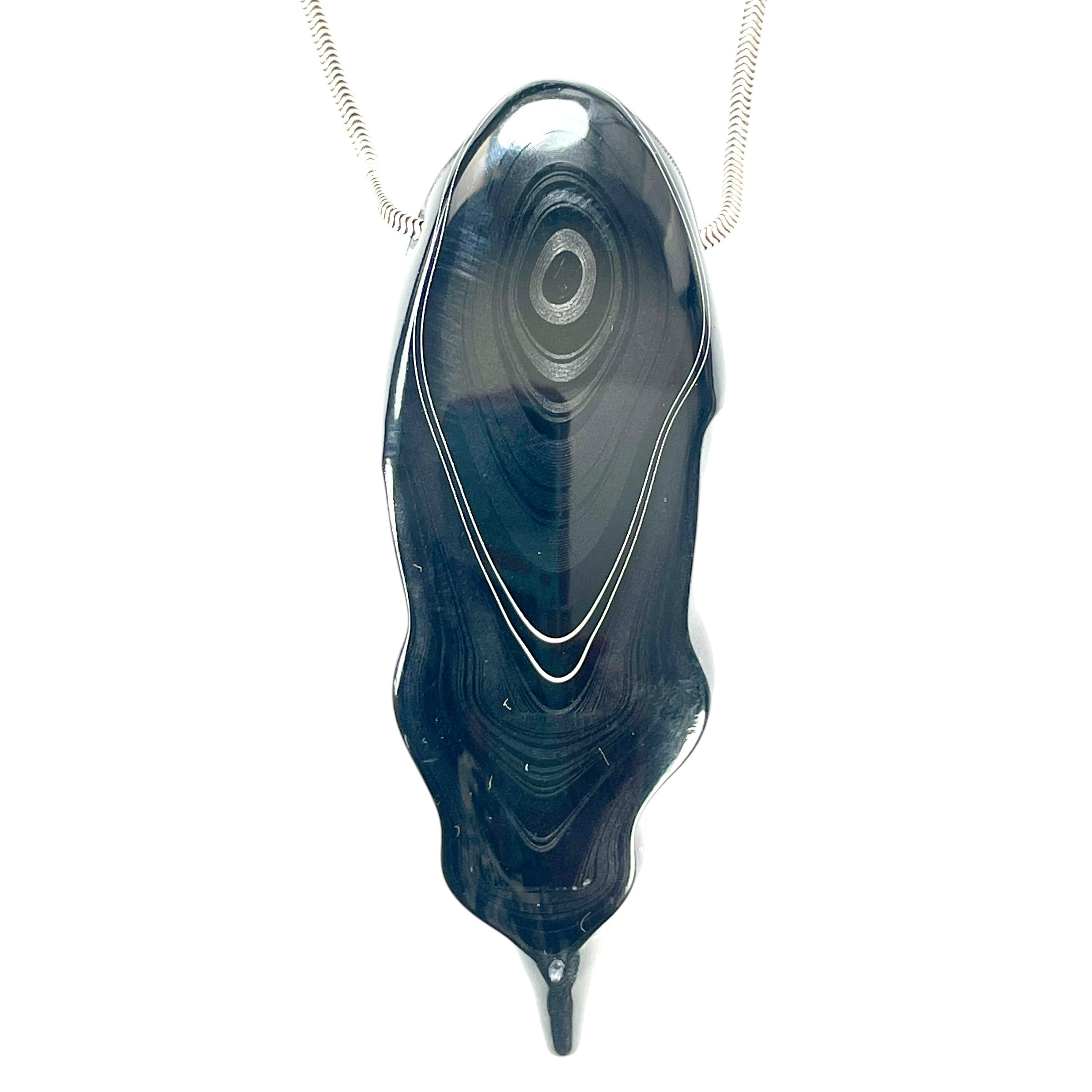 DVH Fordite Bead Pendant Rare Black Drip Drop Crown of Silver Sheen 78x28x15mm (6504) - DVHdesigns