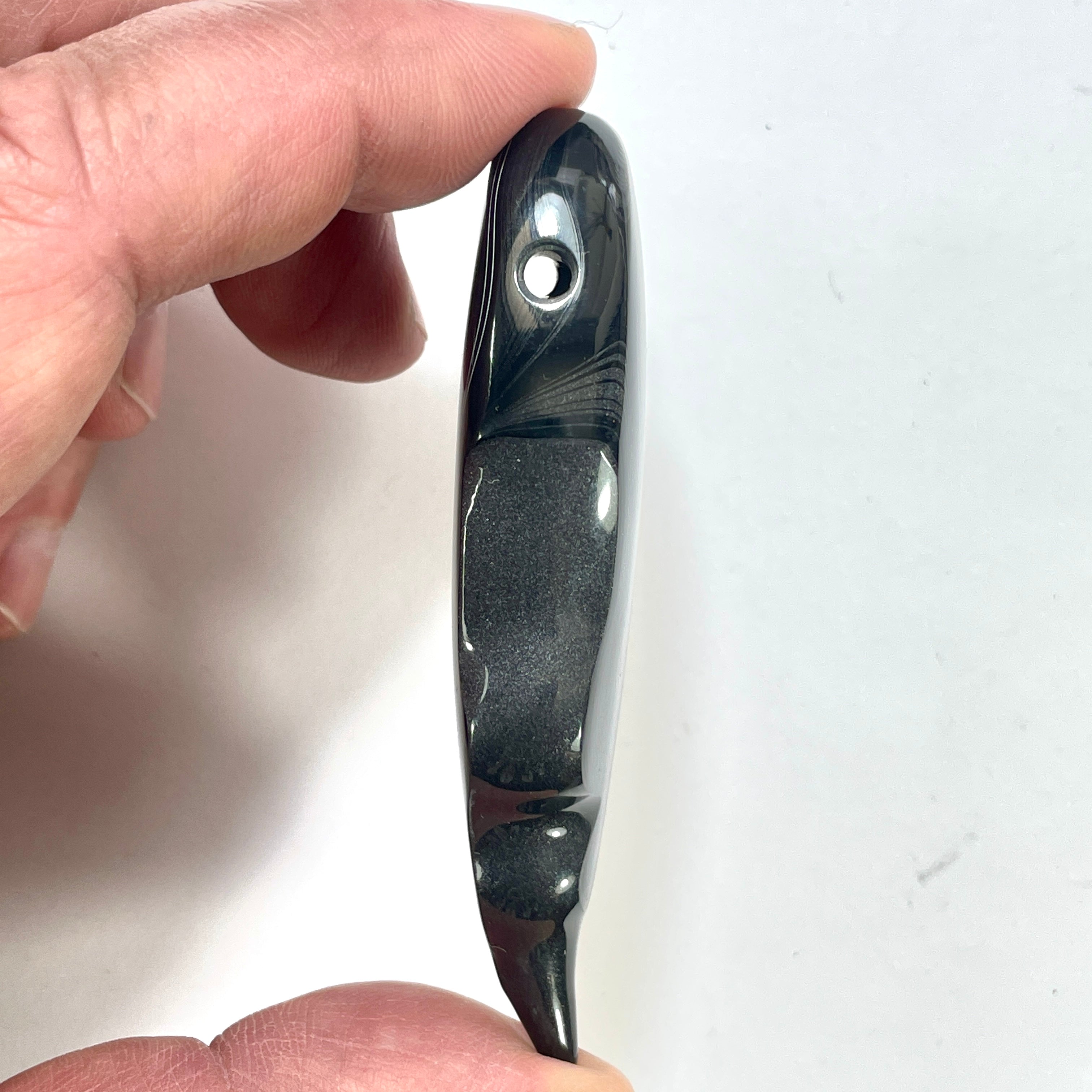 DVH Fordite Bead Pendant Rare Black Drip Drop Crown of Silver Sheen 78x28x15mm (6504) - DVHdesigns