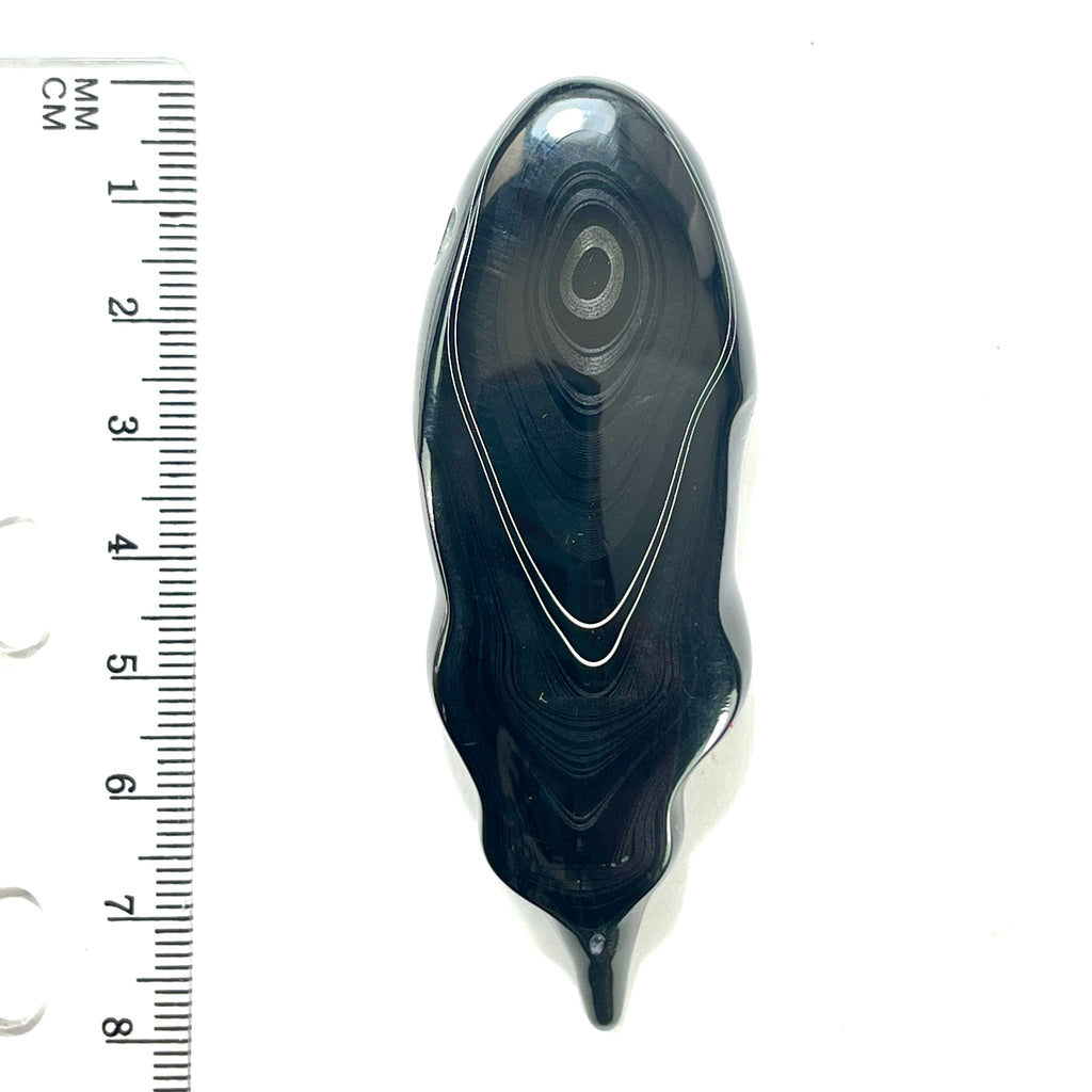 DVH Fordite Bead Pendant Rare Black Drip Drop Crown of Silver Sheen 78x28x15mm (6504) - DVHdesigns