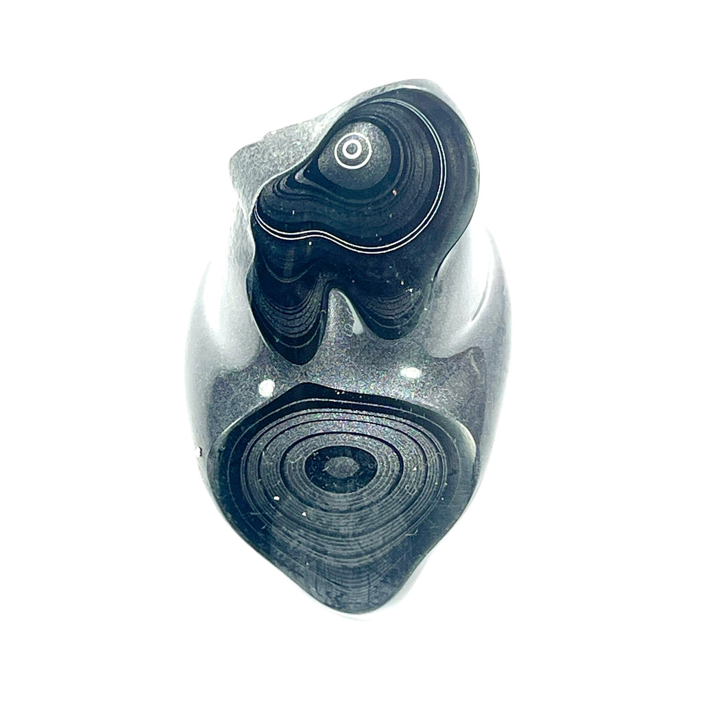 DVH Fordite Polished Face Specimen Black Crown of Silver Sheen (6505) - DVHdesigns