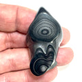 DVH Fordite Polished Face Specimen Black Crown of Silver Sheen (6505) - DVHdesigns