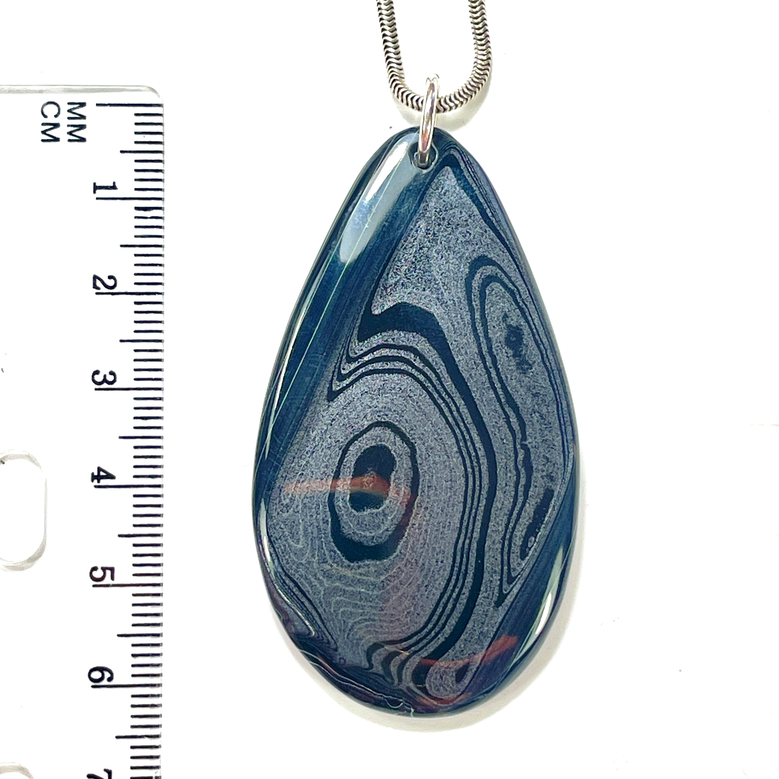 DVH Fordite Pendant Rare Black Onyx Crown of Silver Sheen 60x34x7mm (6542) - DVHdesigns