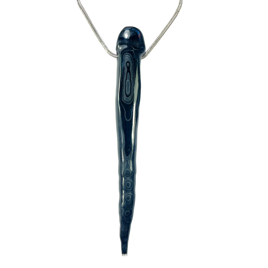 DVH Fordite Bead Pendant Rare Black Gold Stalactite Drip Silver Sheen 109x13x10mm (6602) - DVHdesigns