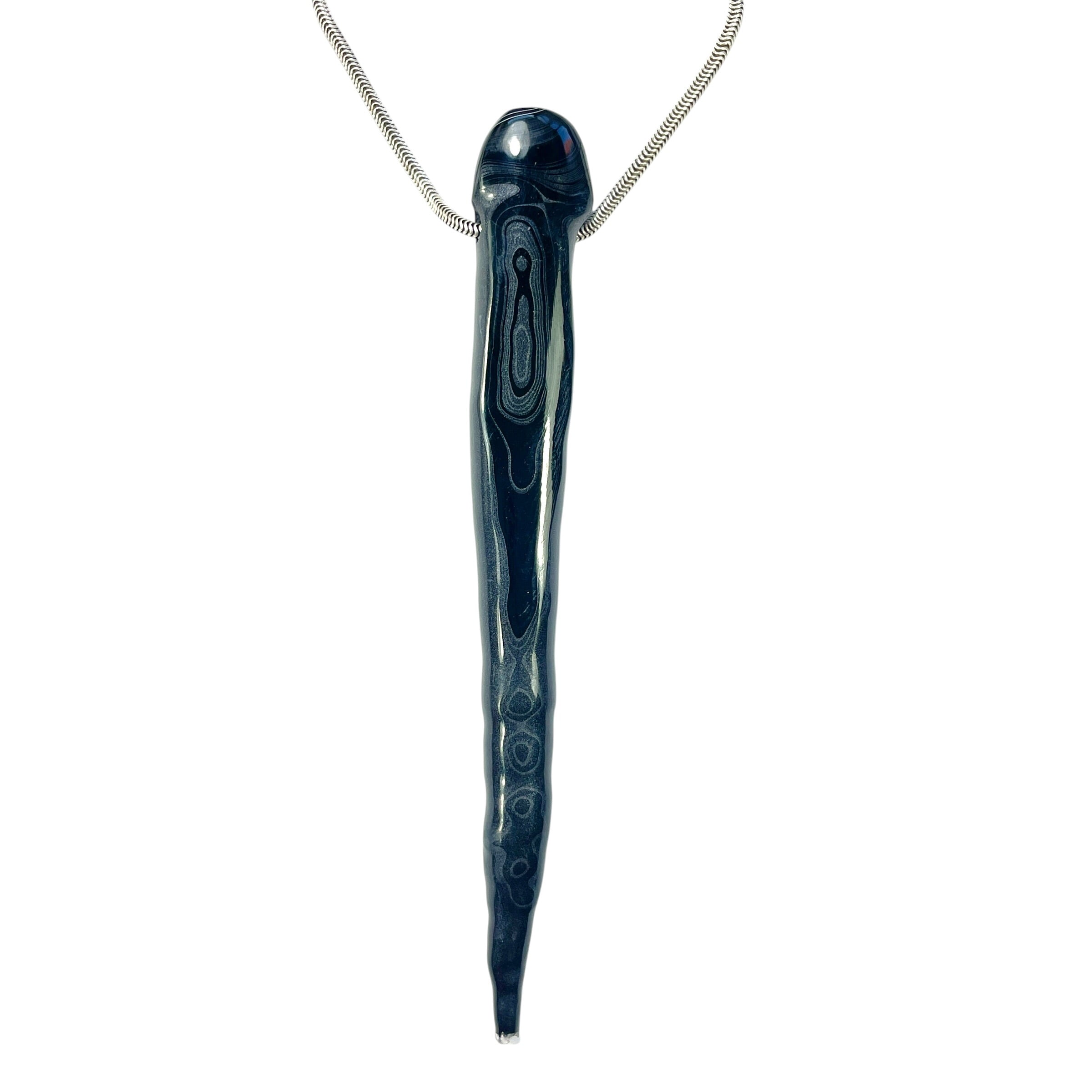 DVH Fordite Bead Pendant Rare Black Gold Stalactite Drip Silver Sheen 109x13x10mm (6602) - DVHdesigns