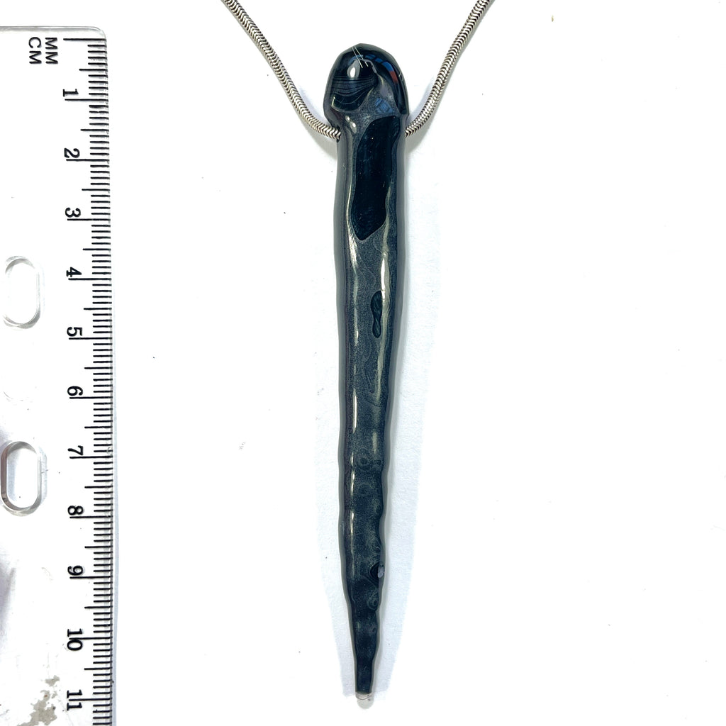 DVH Fordite Bead Pendant Rare Black Gold Stalactite Drip Silver Sheen 107x11x9mm (6601) - DVHdesigns