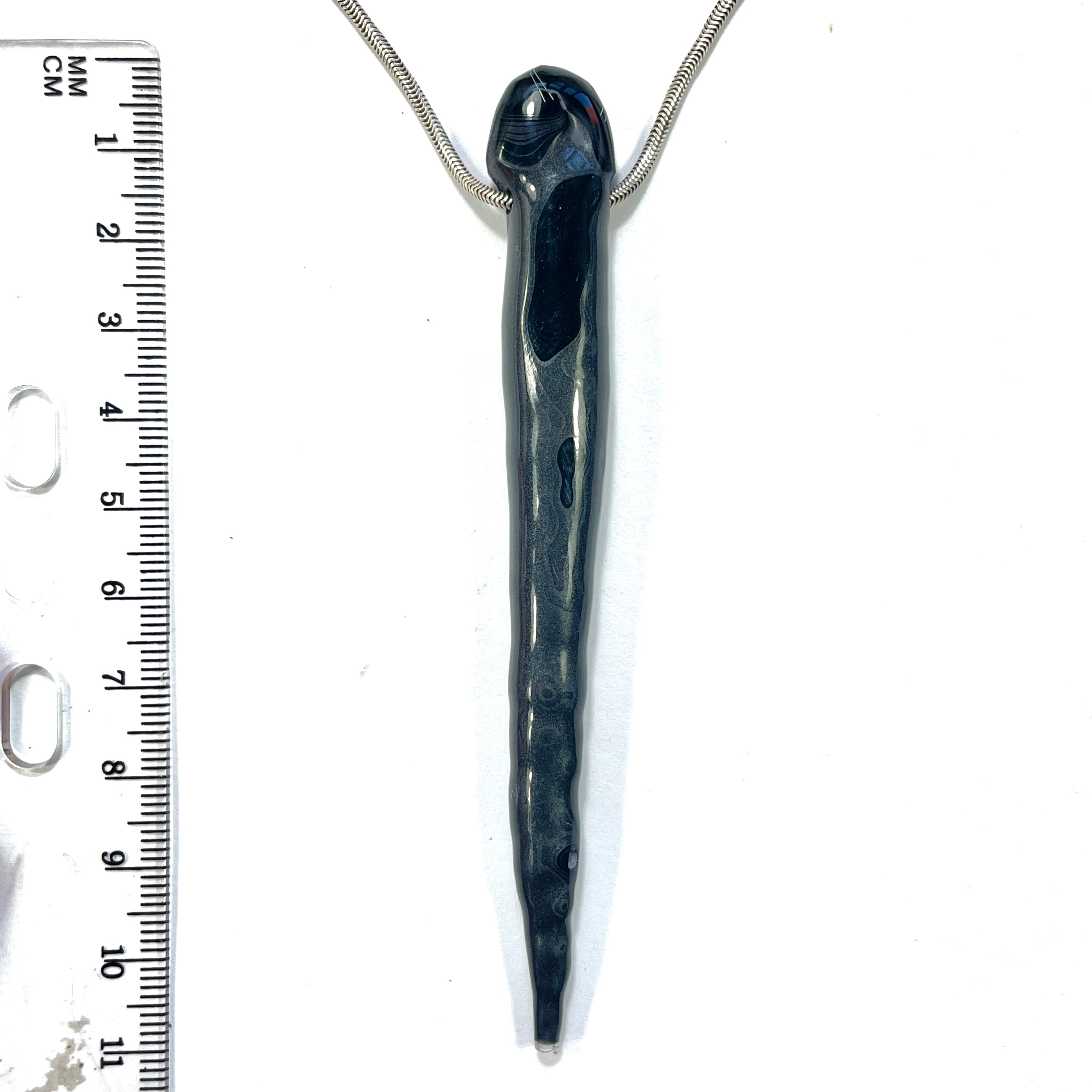 DVH Fordite Bead Pendant Rare Black Gold Stalactite Drip Silver Sheen 109x13x10mm (6602) - DVHdesigns