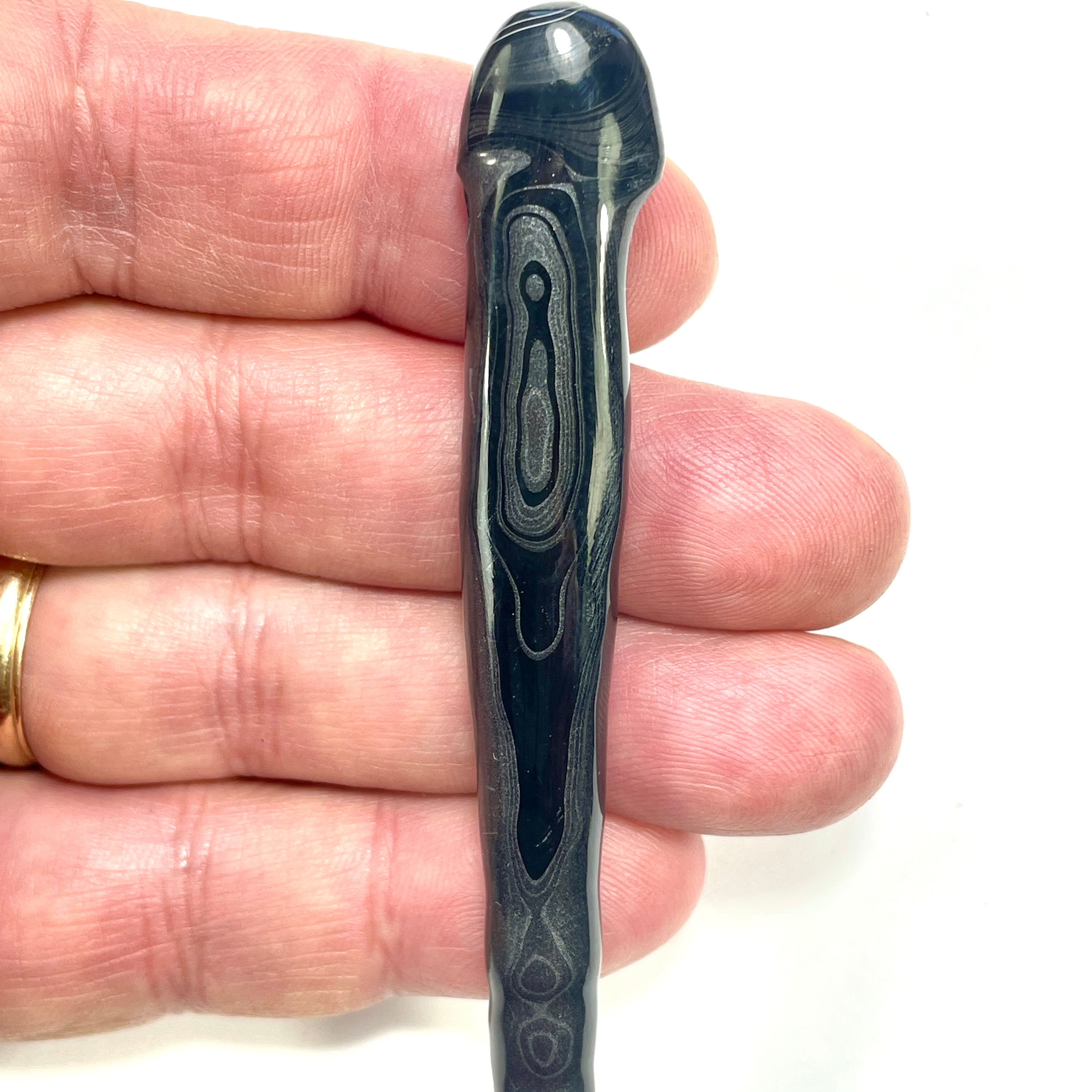 DVH Fordite Bead Pendant Rare Black Gold Stalactite Drip Silver Sheen 109x13x10mm (6602) - DVHdesigns