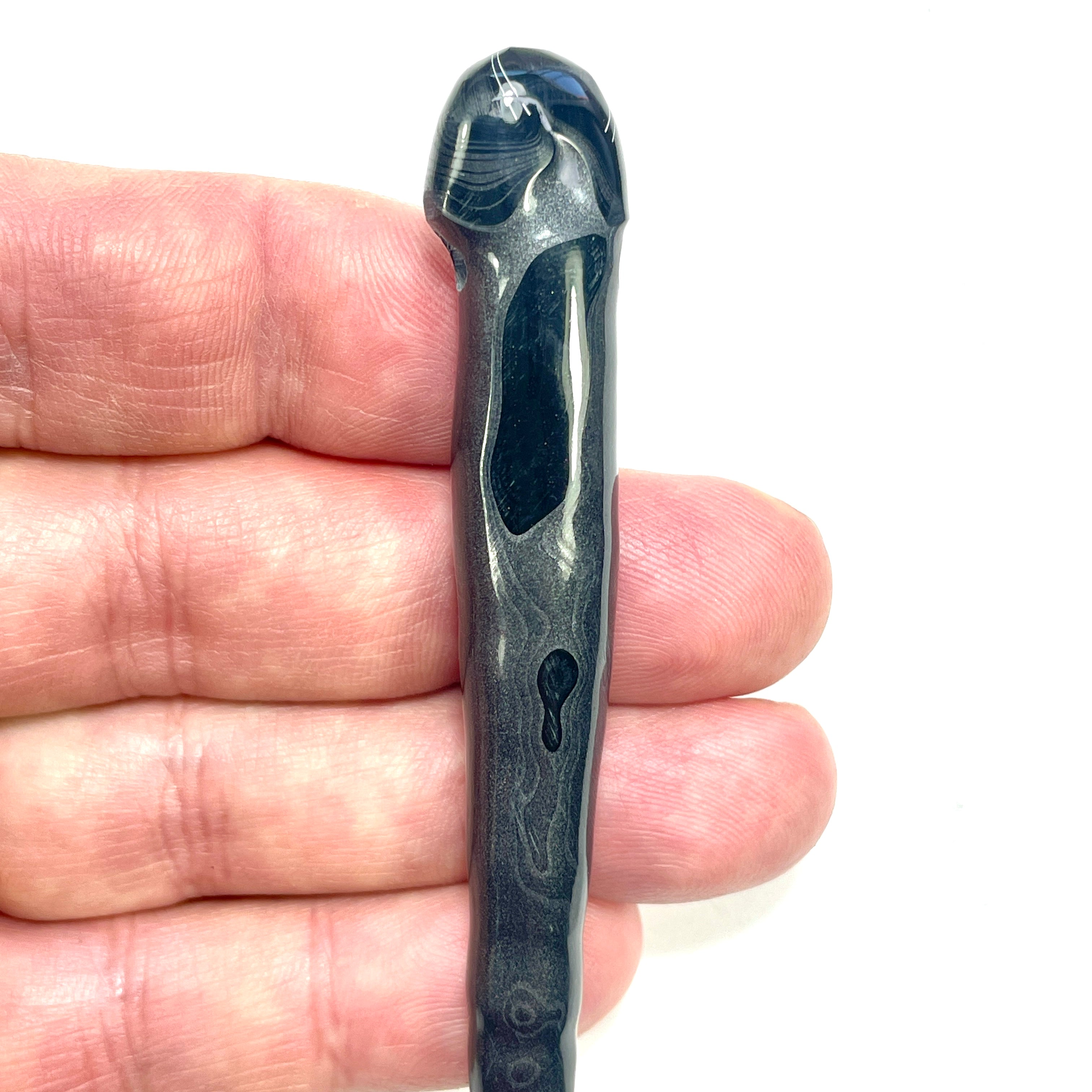 DVH Fordite Bead Pendant Rare Black Gold Stalactite Drip Silver Sheen 109x13x10mm (6602) - DVHdesigns