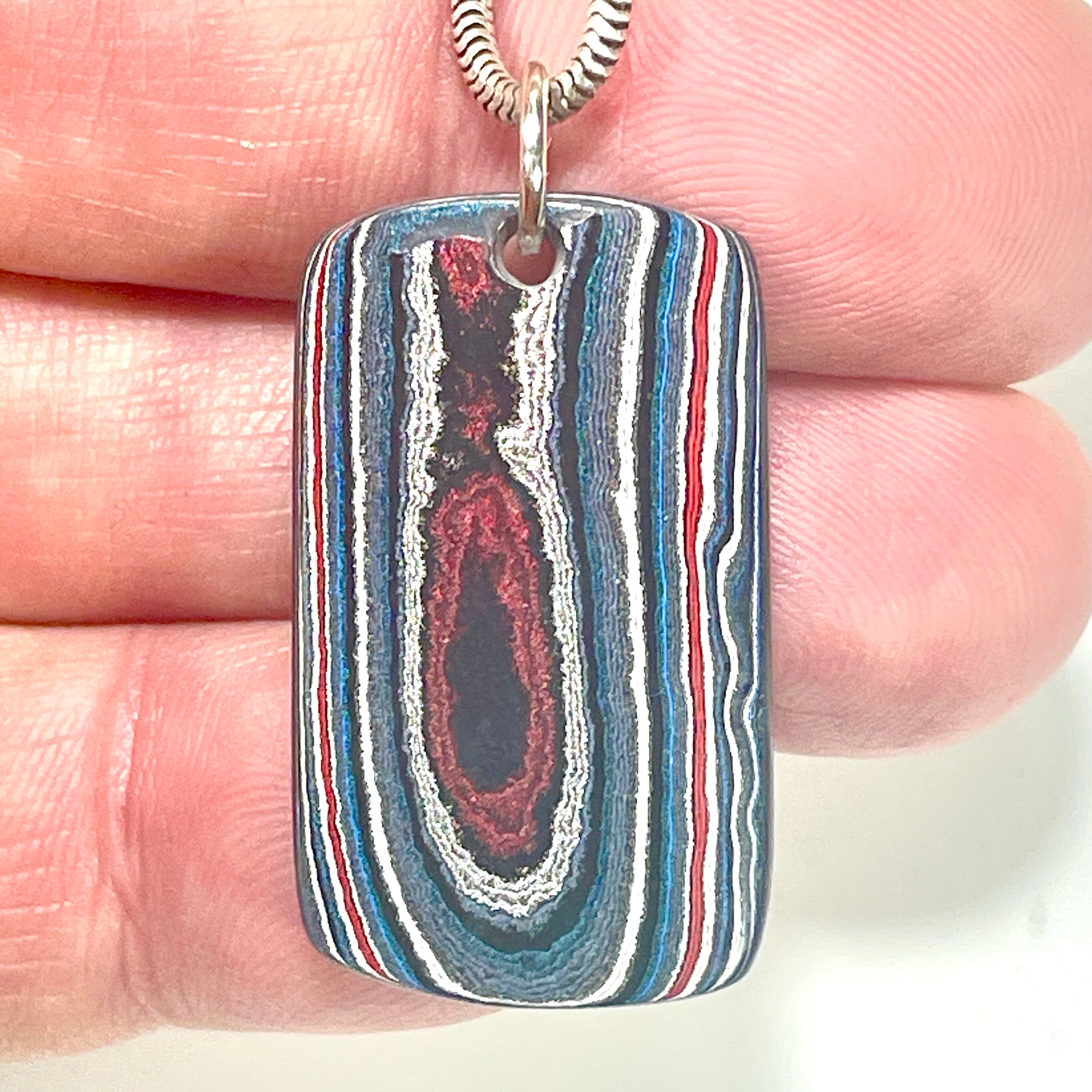 DVH Fordite Pendant Dog Tag Grabber Blue Michigan Mustang 32x18x4mm (6403) - DVHdesigns