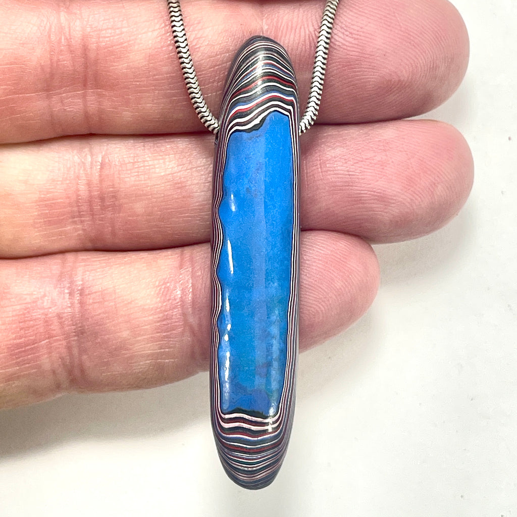 DVH Fordite Bead Pendant Grabber Blue Michigan Mustang 57x11x8mm (6415) - DVHdesigns