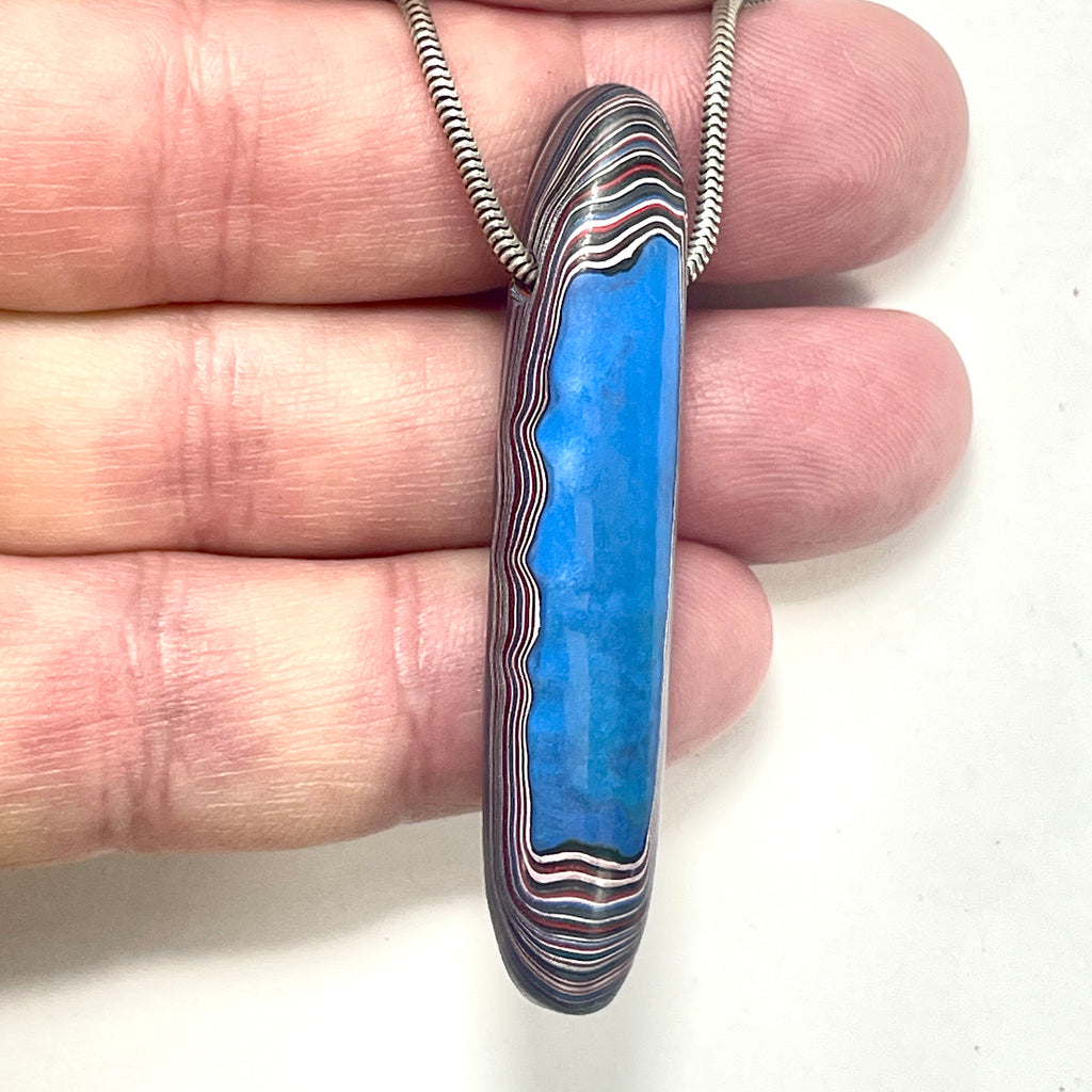 DVH Fordite Bead Pendant Grabber Blue Michigan Mustang 57x11x8mm (6415) - DVHdesigns
