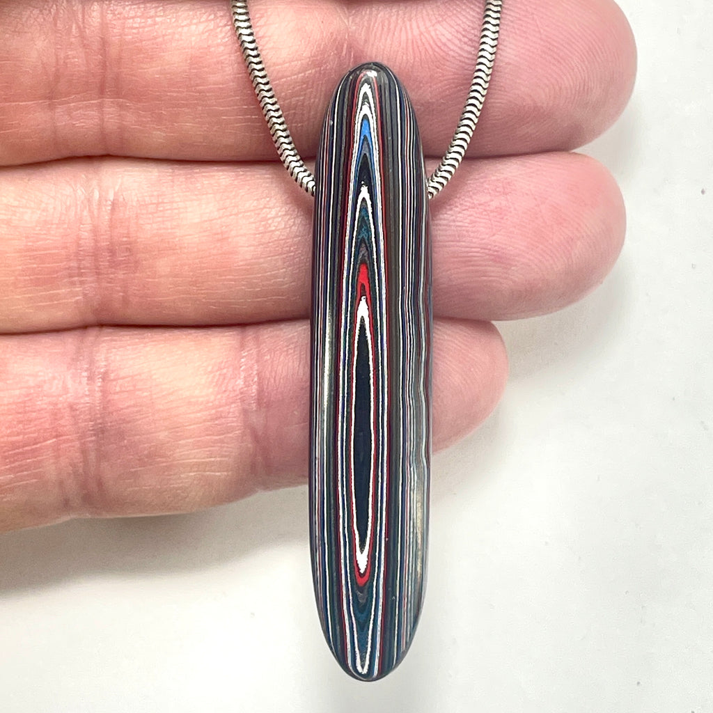 DVH Fordite Bead Pendant Grabber Blue Michigan Mustang 57x11x8mm (6415) - DVHdesigns