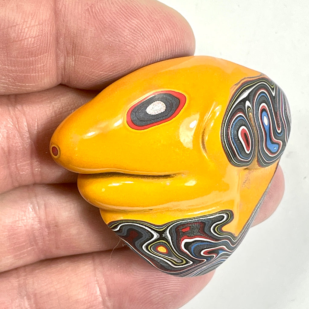 DVH Orange Fury Ford Mustang Fordite Dog Head Specimen Polished Face  (6643)