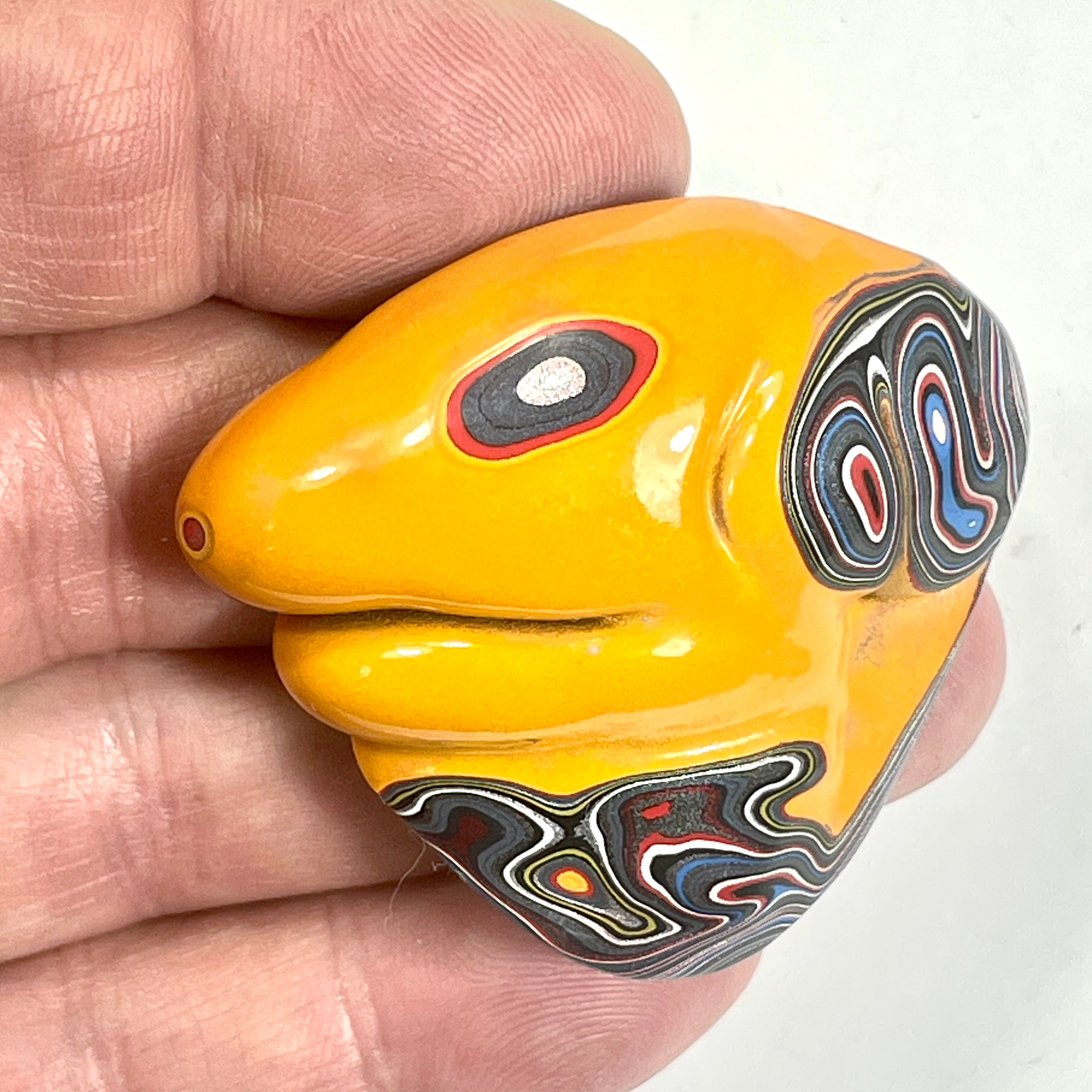 DVH Orange Fury Ford Mustang Fordite Dog Head Specimen Polished Face  (6643)
