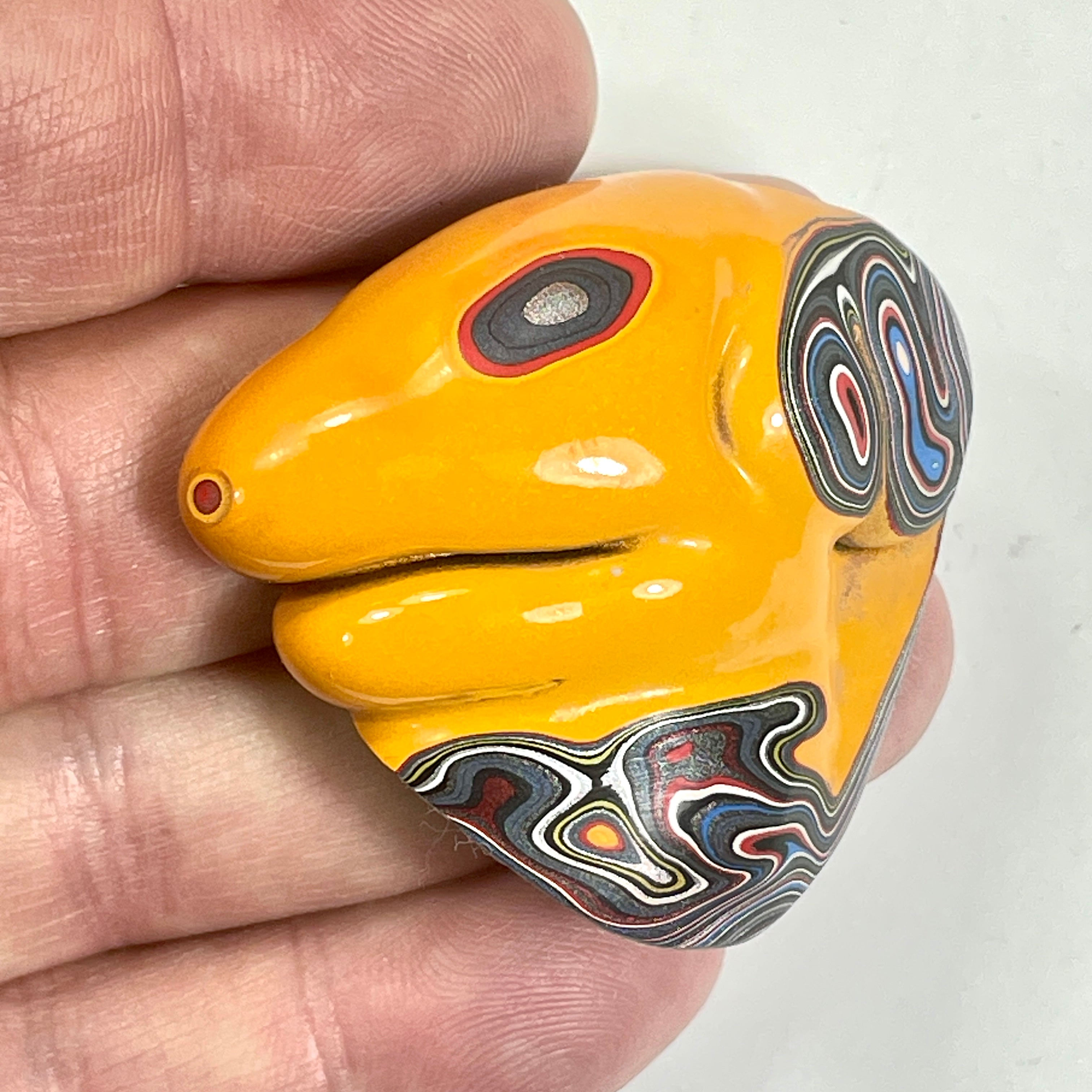 DVH Orange Fury Ford Mustang Fordite Dog Head Specimen Polished Face  (6643)