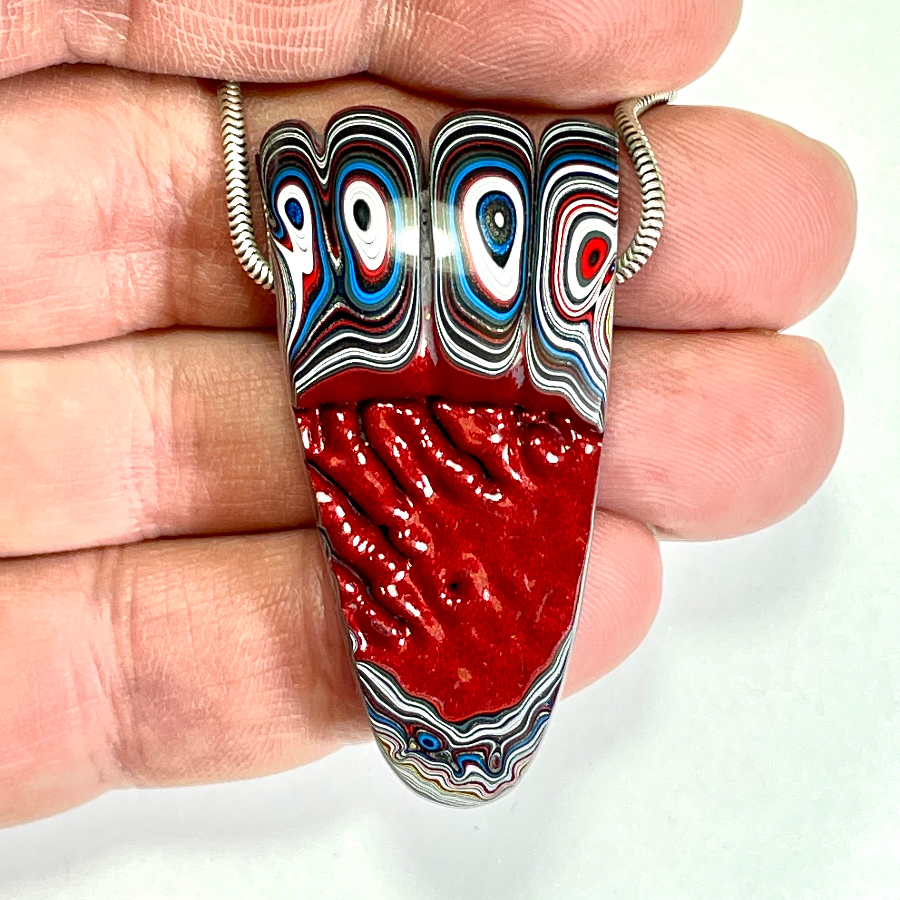 DVH Rapid Red Ford Mustang Fordite Bead Pendant Michigan 50x25x10mm (6655) - DVHdesigns
