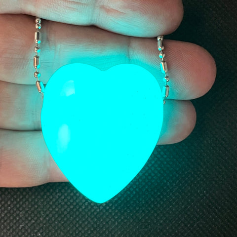 DVH Blue Kryptonite Glow in the Dark Heart Bead Strontium Aluminate 43x36x19mm (5868)