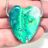 DVH Chrysocolla Gem Silica Quartz Heart Bead Ray Mine AZ 36x31x12mm (6134)