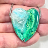 DVH Chrysocolla Gem Silica Quartz Heart Bead Ray Mine AZ 36x31x12mm (6134)