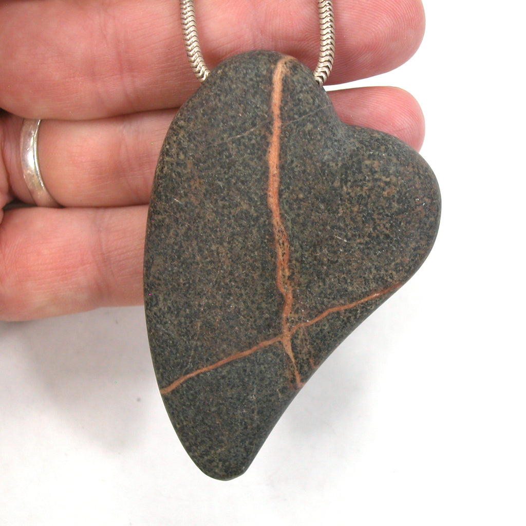 DVH Wolf Creek Radical Faerie Healed Heart of Stone Bead Pendant  70x42x10 (5340)