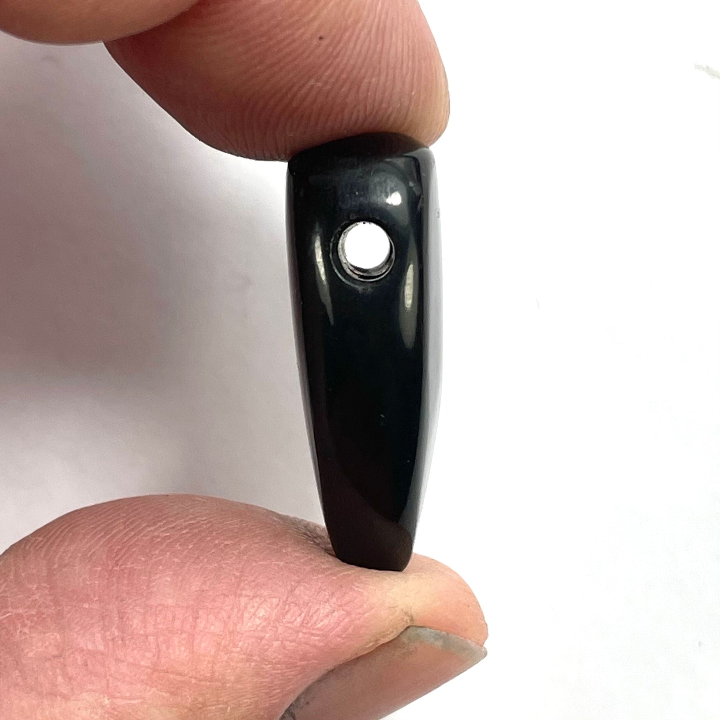 DVH Jet Mourning Heart Bead Pendant Sunstone Inlay Jewelry 28x20x10 (5880) - DVHdesigns