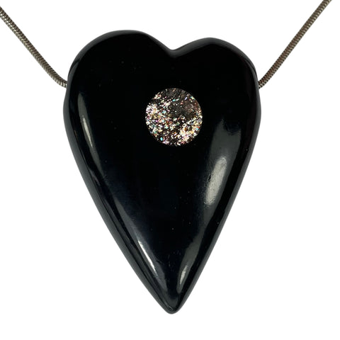 DVH Tennessee Jet Mourning Heart Bead Sunstone & MOP Inlay Jewelry Grief Reflief 58x42x17 (5884)