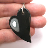 DVH Genuine Whitby Jet Heart Bead Pendant Mourning Jewelry 42x31x6 (5358)