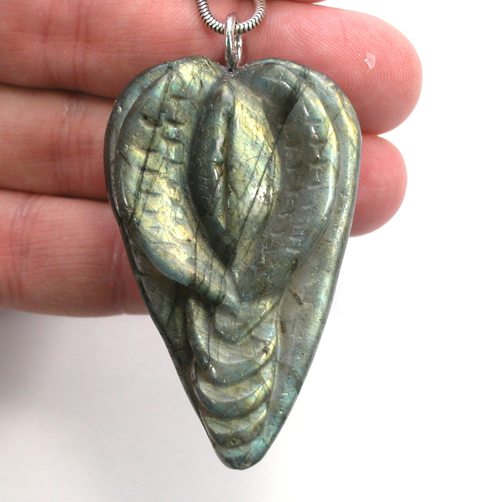 DVH Labradorite Yoni Heart Pendant Goddess 55x36x17mm (5579) - DVHdesigns