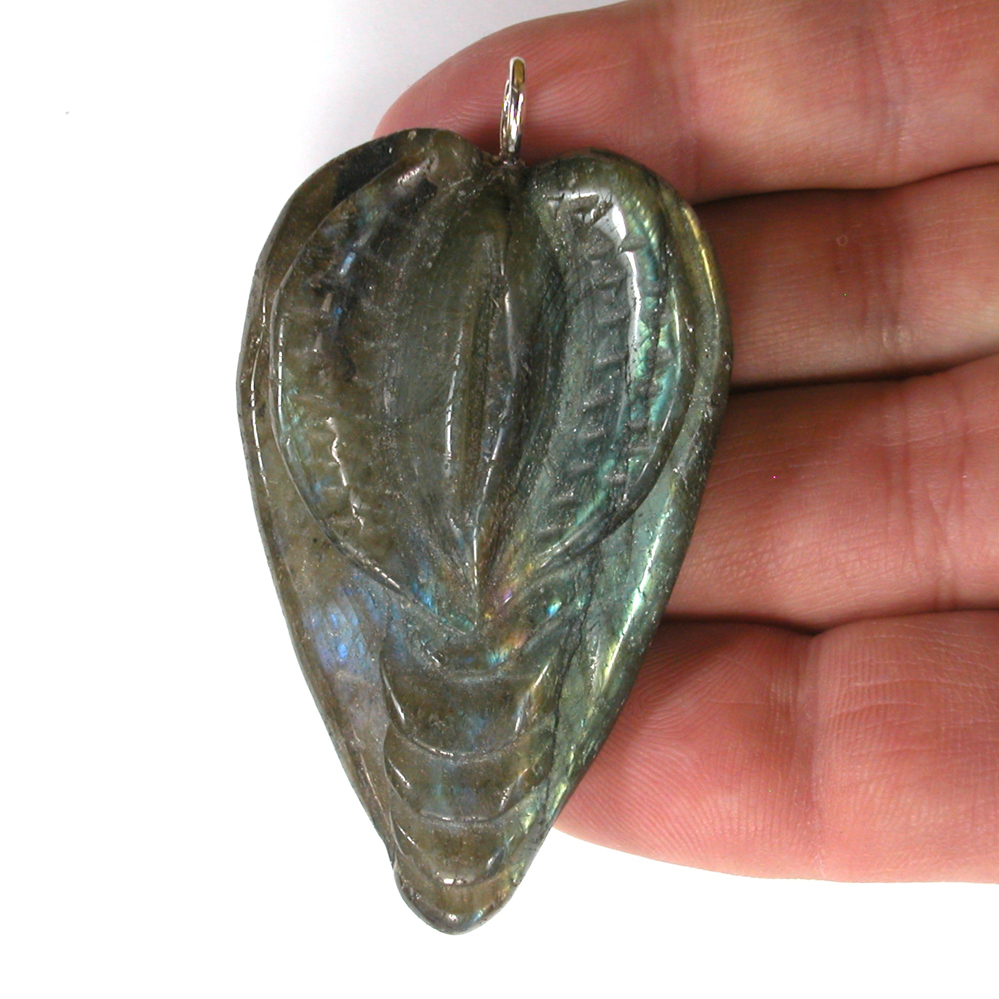 DVH Labradorite Yoni Heart Pendant Goddess 60x37x17mm (5604) - DVHdesigns