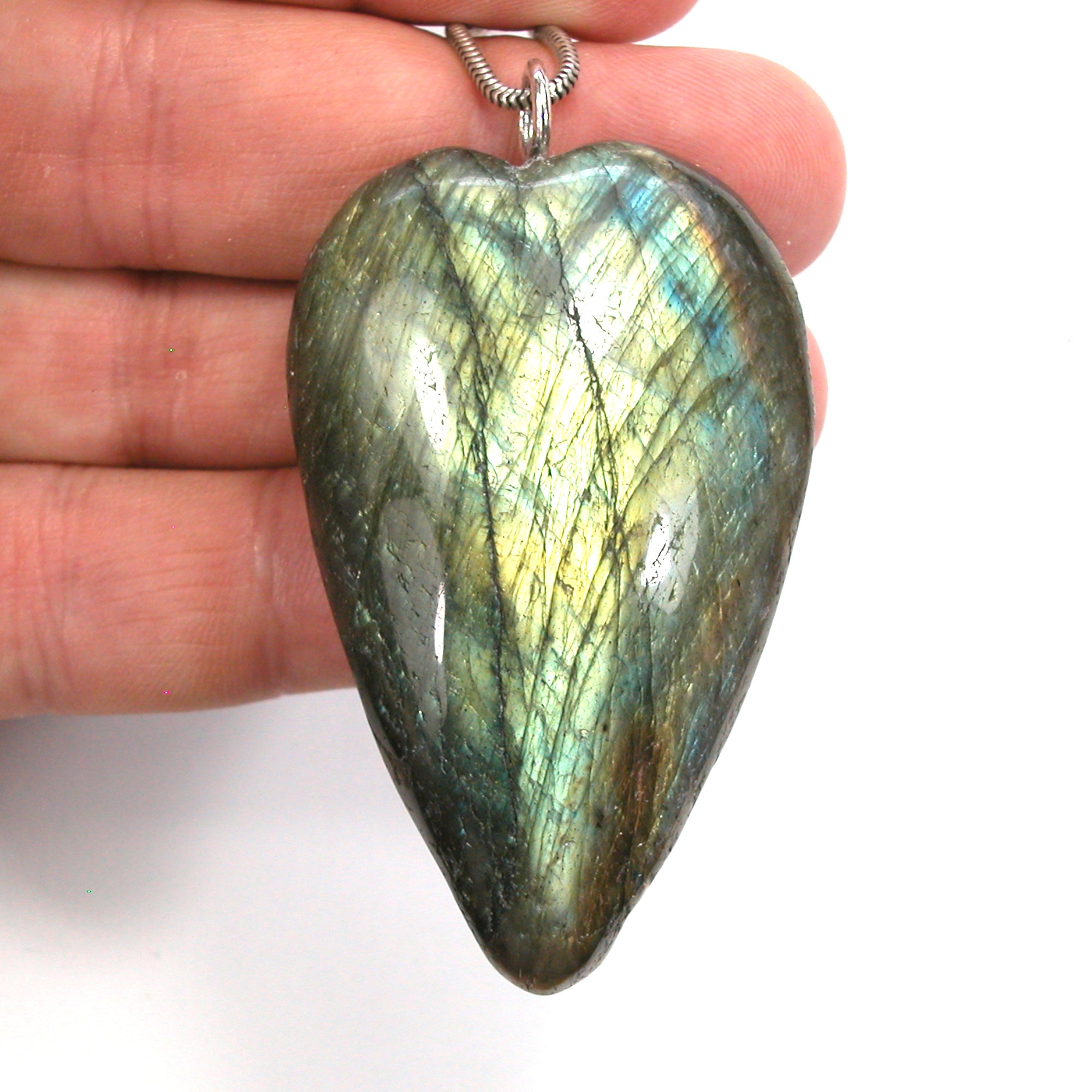 DVH Labradorite Yoni Heart Pendant Goddess 60x37x17mm (5604) - DVHdesigns