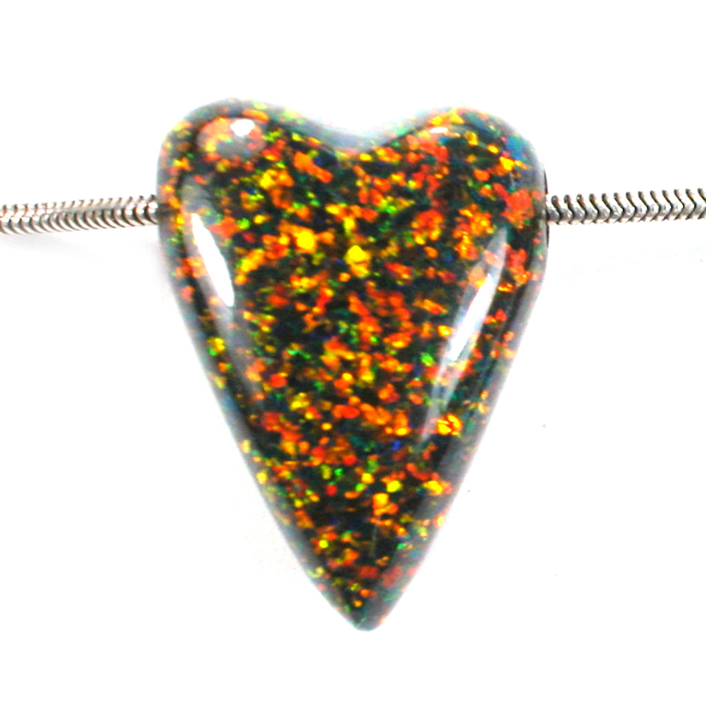 DVH 32ct Black Bello Opal Heart Bead Pendant Synthetic OOAK Big Hole 27x20x13 (5788) - DVHdesigns