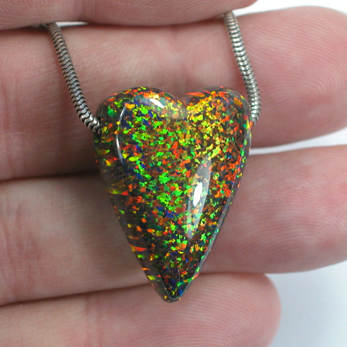 DVH 32ct Black Bello Opal Heart Bead Pendant Synthetic OOAK Big Hole 27x20x13 (5788) - DVHdesigns
